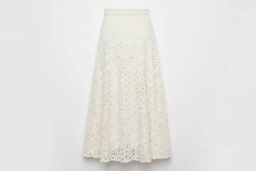Cream floral cutwork midi skirt