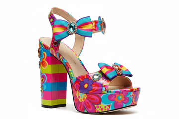 Betsey Johnson stripe heeled floral sandal