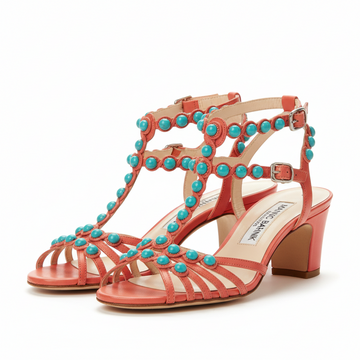 Manolo Blahnik coral strappy heels