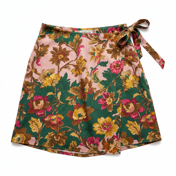 Vintage Forenza 100% Silk Pink Green Floral Wrap mini skirt